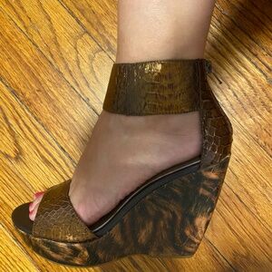 Isola Brown Snake Print Wedge Sandals